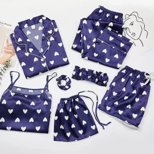 Ensemble Pyjama Satin Femme Bleu Marine