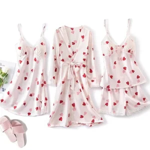 Ensemble Pyjama Satin Rose Coeur