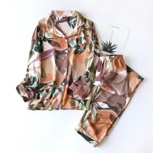 Pyjama Satin Fleuri Multicolore