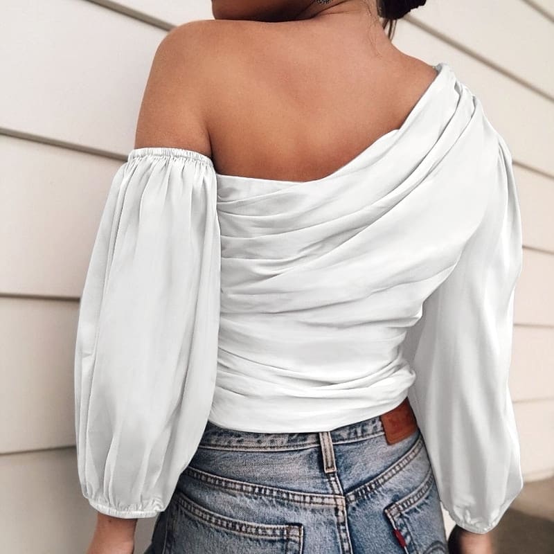 Blouse Satin Blanche Asymétrique – Image 2