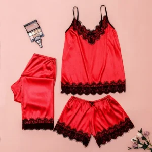 Ensemble Pyjama Satin Rouge