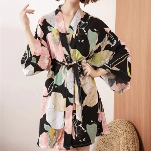 Kimono Fleuri En Satin