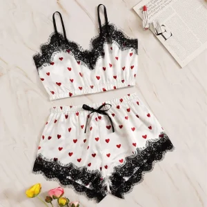 Pyjama Satin Coeurs Rouges
