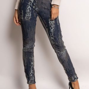Jean réversible femme imprimé python léopard – BLEU