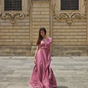 Robe longue transformable – Flamant Rose
