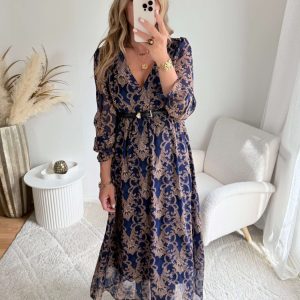 Robe longue bleue dorée – Bettina