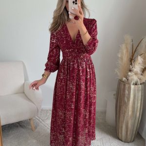 Robe longue bordeaux dorée – Romy