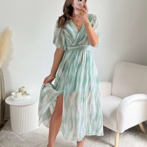 Robe longue fendue verte – Agathe