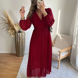 Robe longue plissée bordeaux – Diane