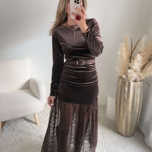 Robe longue dentelle marron – Wanda