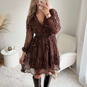 Robe marron à sequins – Adara