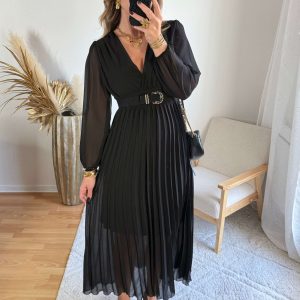 Robe longue plissée noire – Diane