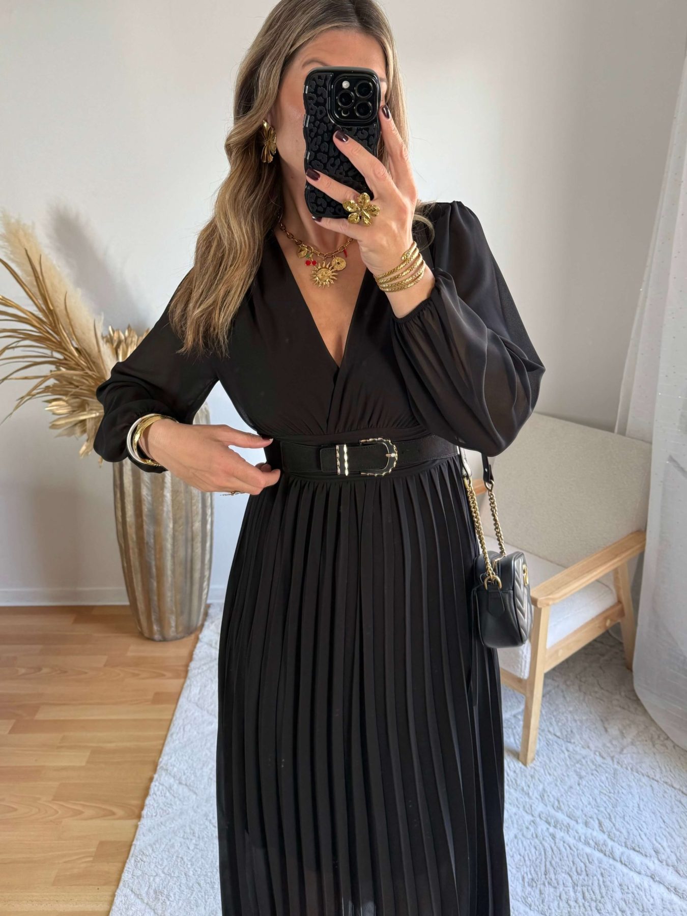Robe longue plissée noire – Diane – Image 3