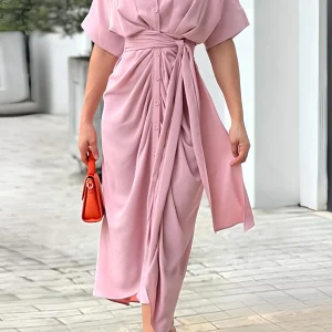 Robe chemise longue rose