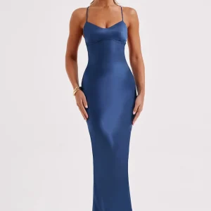 Robe longue dos nu bleu
