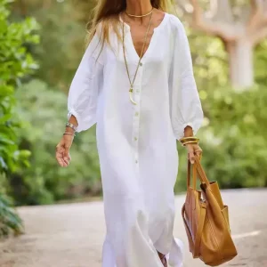 Robe longue en lin blanc