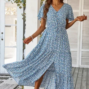 Robe longue ete bleu