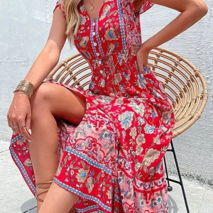Robe longue fleuri rouge