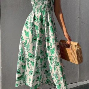Robe longue fleuri verte