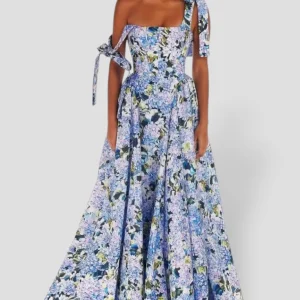 Robe longue fleurie bleue