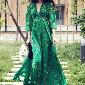 Robe longue manche 3/4 fluide