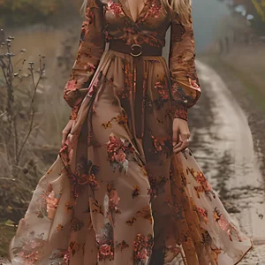 Robe longue mousseline fleurie