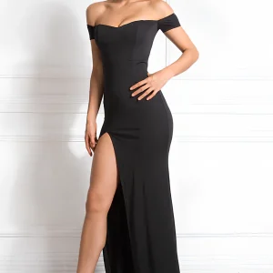 Robe longue noir epaule dénudée