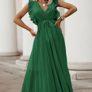 Robe longue plissée verte