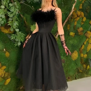 Robe noir avec plume