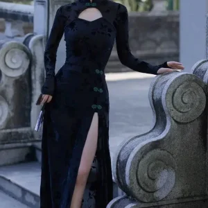 Robe noire col mao