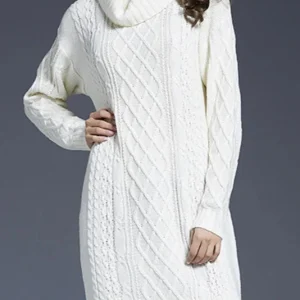 Robe pull blanche col roulé