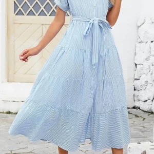 Robe longue rayée bleu et blanc