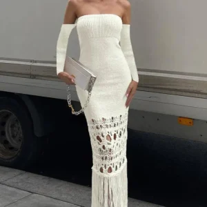 Robe macramé blanche