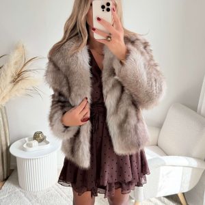 Veste en fausse fourrure taupe – Jodie