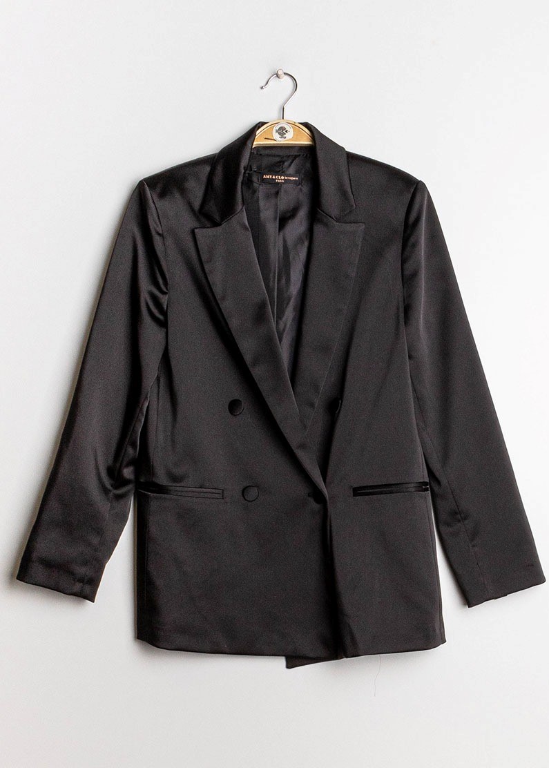 Blazer femme satiné Noir – Image 2