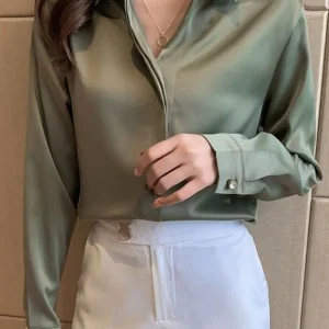 Chemisier Satin Vert Olive