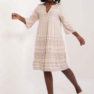Robe casual beige midi manches longues