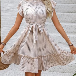 Robe champêtre beige à pois