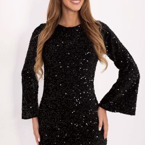 Robe sequin courte noire manches longues
