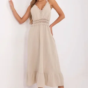 Robe été beige midi en gaze de coton dos nu