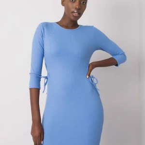 Robe moulante bleue courte manches 3/4 casual