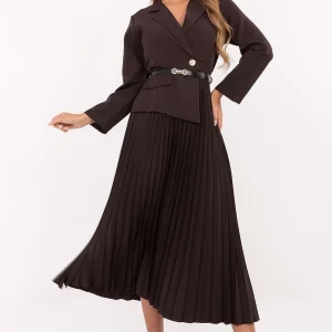 Robe marron midi plissée blazer