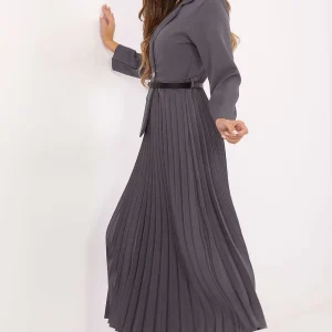 Robe midi plissée grise manches longues