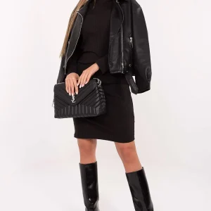 Robe pull moulante noire manches longues