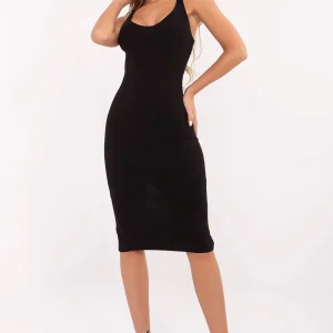 Robe moulante noire midi sans manches