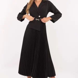 Robe midi plissée chic noire élégante