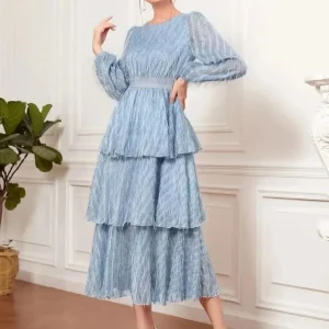 Robe de soirée manches longues col rond
