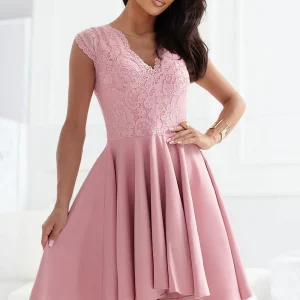 Robe de cocktail rose courte asymétrique