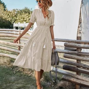Robe été champêtre à rayures