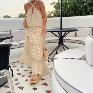 Robe été chic dos nu à fleurs 3D